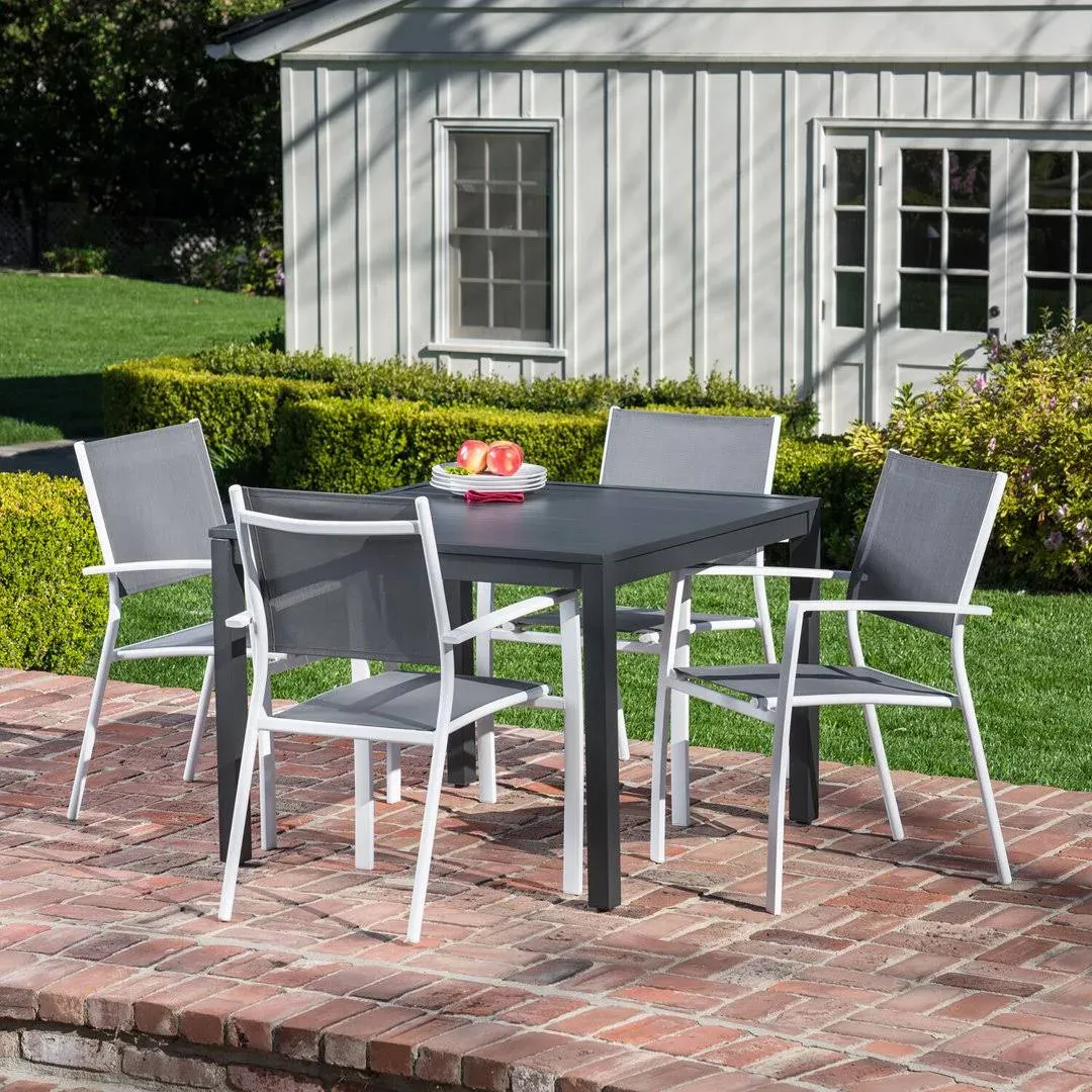 Hanover - Outdoor Dining Set With Naples 38&quot; Aluminum Slat Square Table - Grey - NAPDNSQTBL-GRY