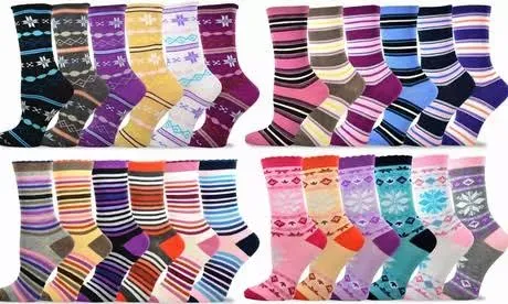 Cute Fun Novelty Dress Casual Argyle Stripe Floral Scallop Hearts Socks for Women Size 9-11 6pair 12pair School Socks