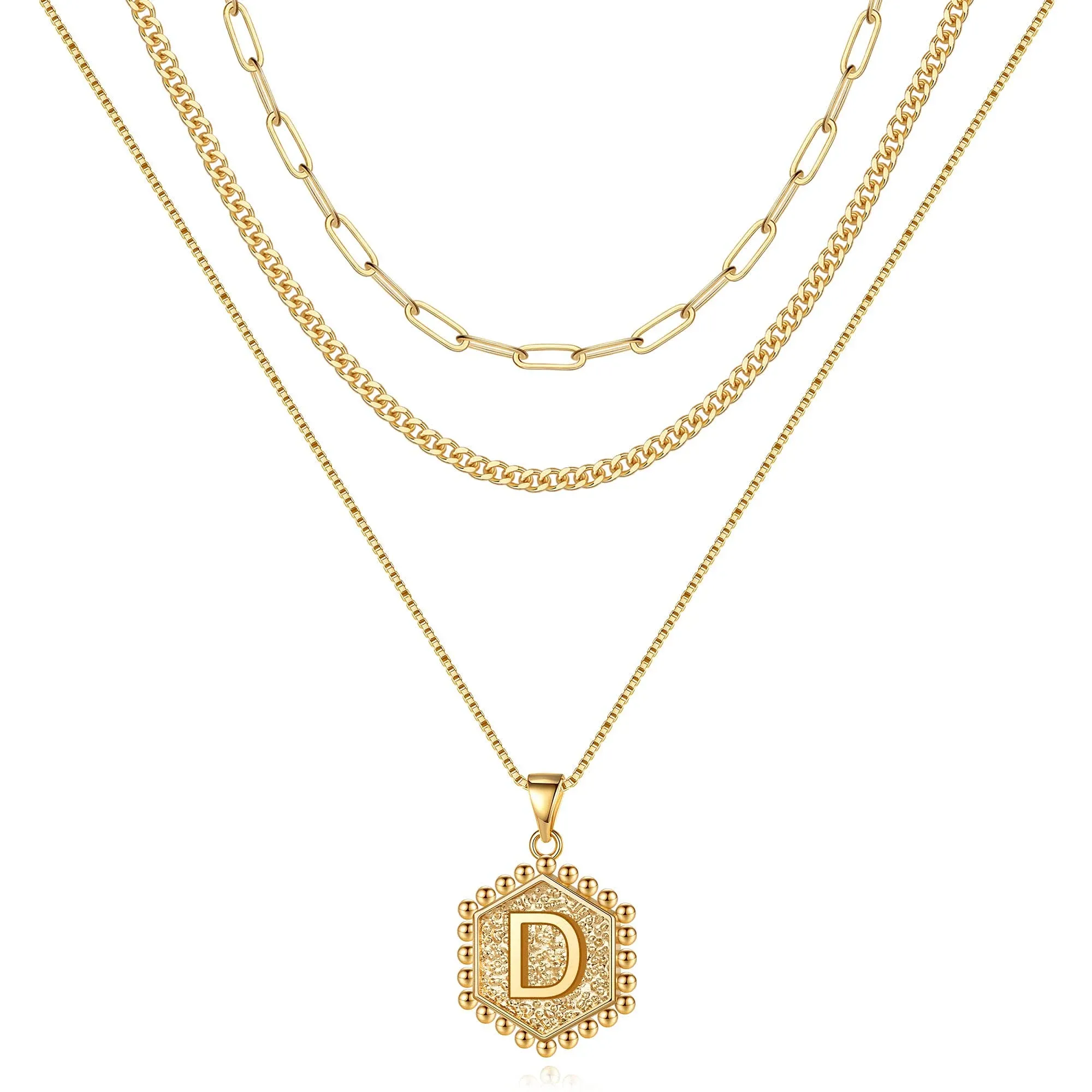 M MOOHAM Layered Initial Necklaces for Women, 14K Real Gold Plated Layered ...