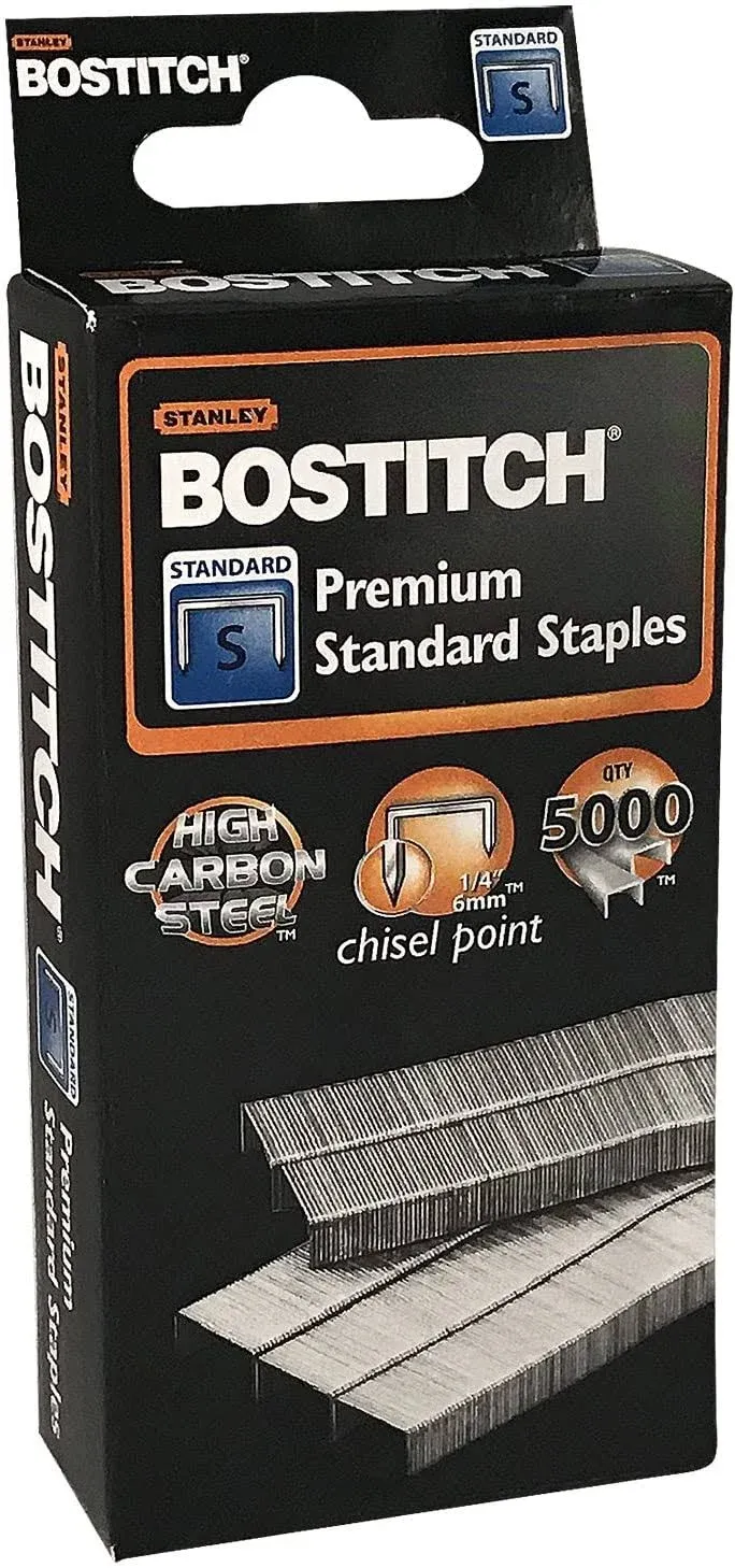 Stanley Bostitch Premium Standard Staples 1/4" (6mm) High Carbon Steel Chisel Point 5,000 Per Box