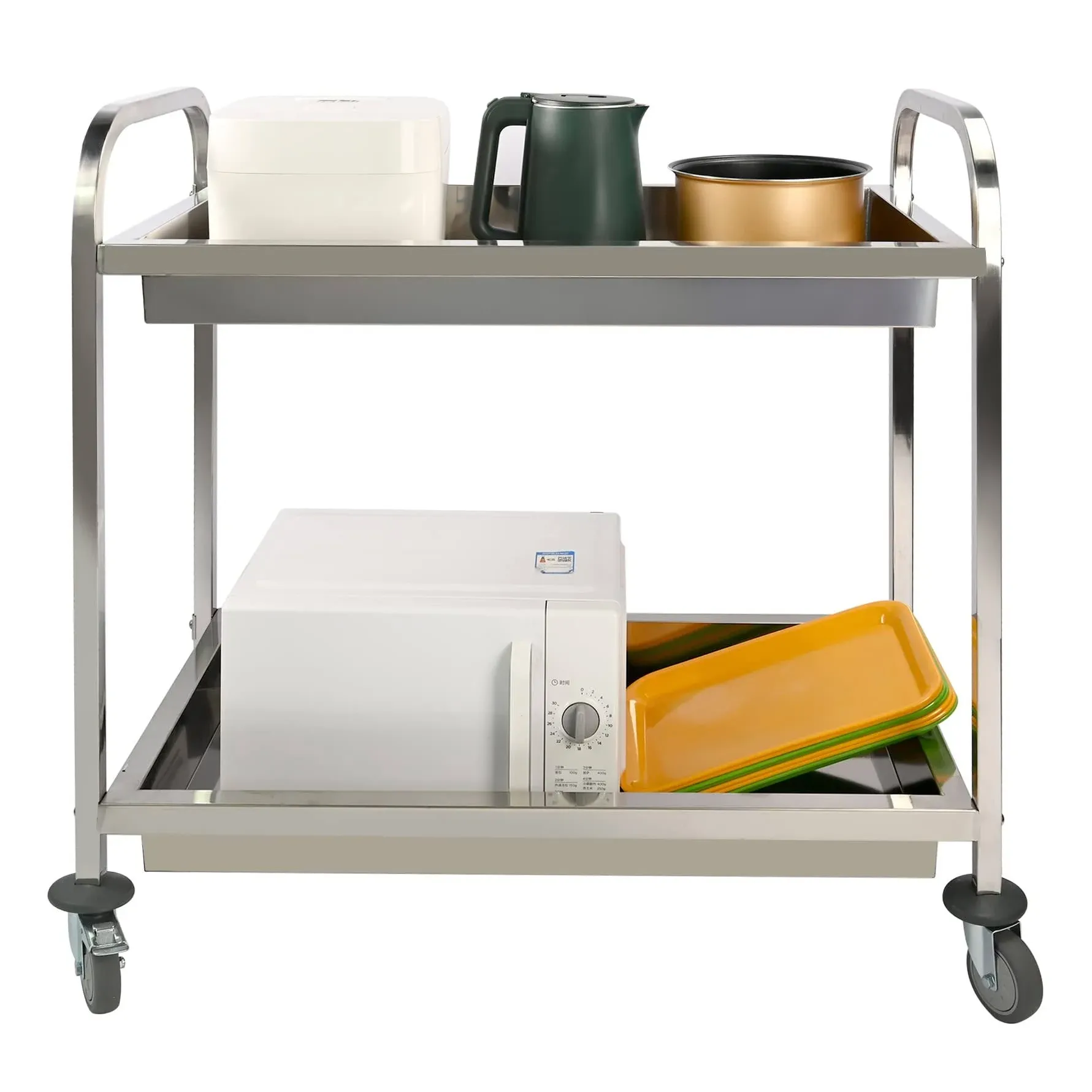 lesolar Stainless Steel Utility Cart 2-Shelf Kitchen Trolley Cart Heavy Duty Utility Service Cart with Wheels 37.4x19.7x37.4 Inch Kitchen Island Trolley 300lbs Capacity for Hotels Restaurant Home Use