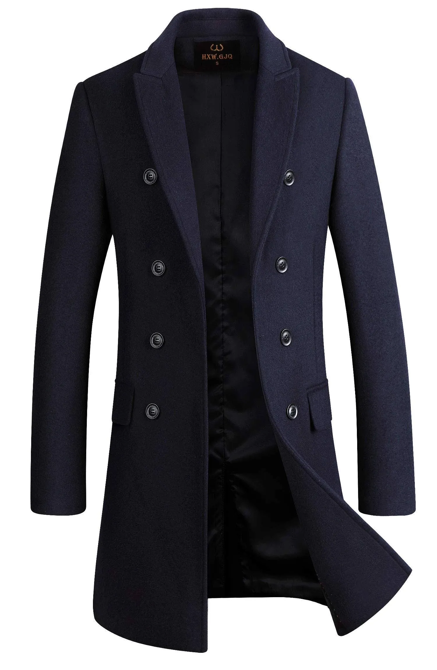 HXW.GJQ Men's Premium Wool Blend Double Breasted Long Pea Coat