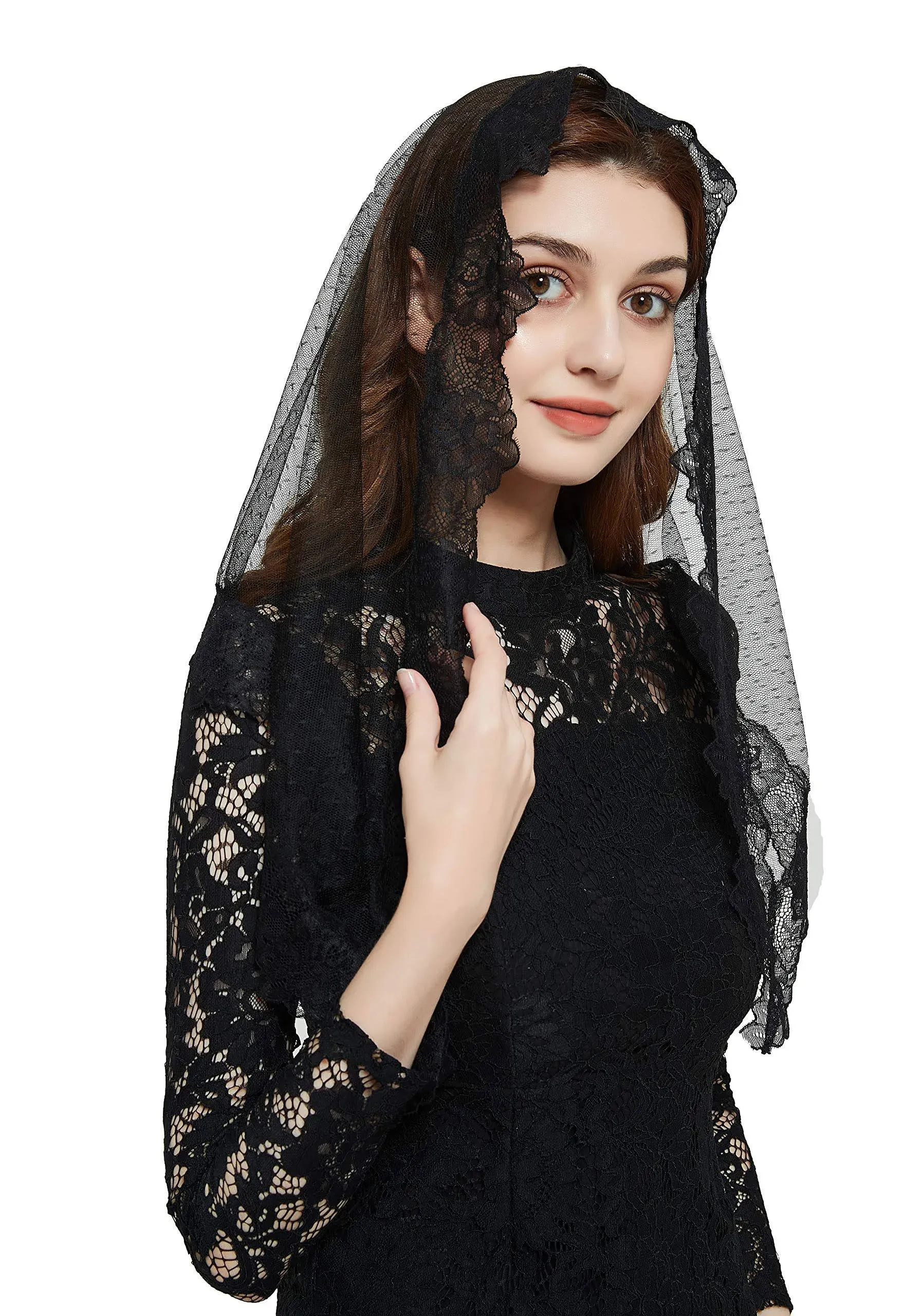  Triangle Mantilla Veil Chapel Veil Lace Latin Mass… Black