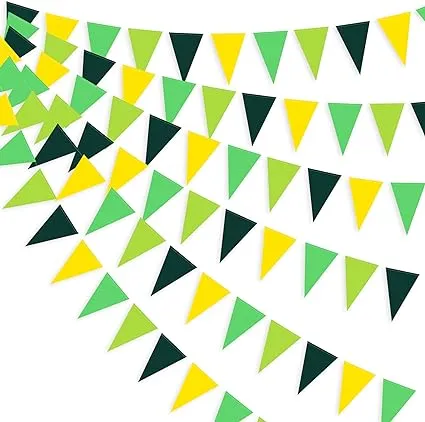 pinkblume 30 ft Yellow Green Party Decorations Hanging Paper Triangle Flag Pennant Banner Bunting Garland for Bachelorette Engagement Birthday Wedding