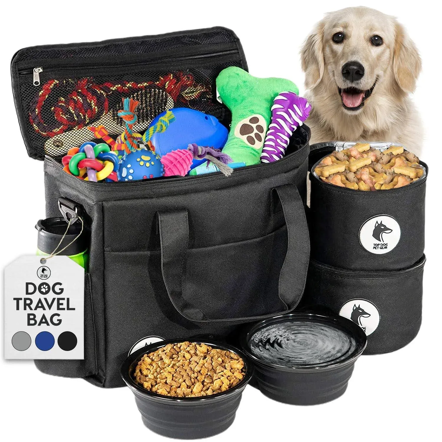 Top Dog Pet Gear Black Travel Bag for Supplies - Includes 