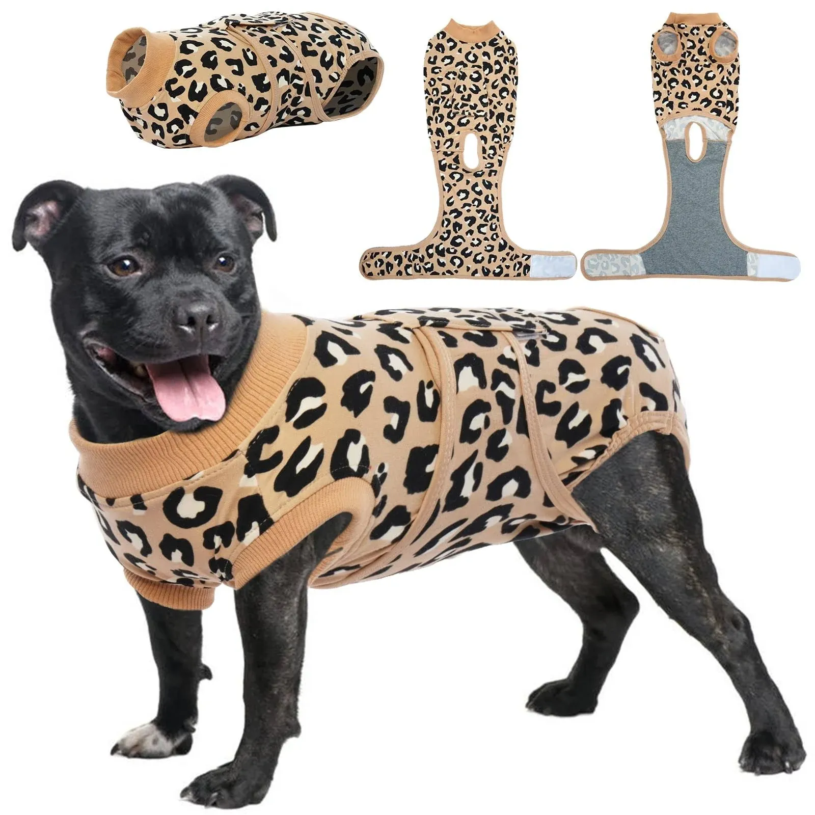 Kuoser Surgical Recovery Suit for Dogs Cats, Pet Leopard Printed Recovery Shirt ...