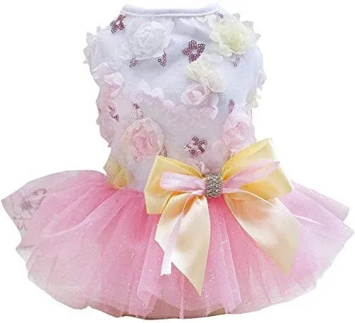 Dog Dress Puppy Skirt Dog Princess Dresses Tutu Flower and Sequin Dot Wedding ...