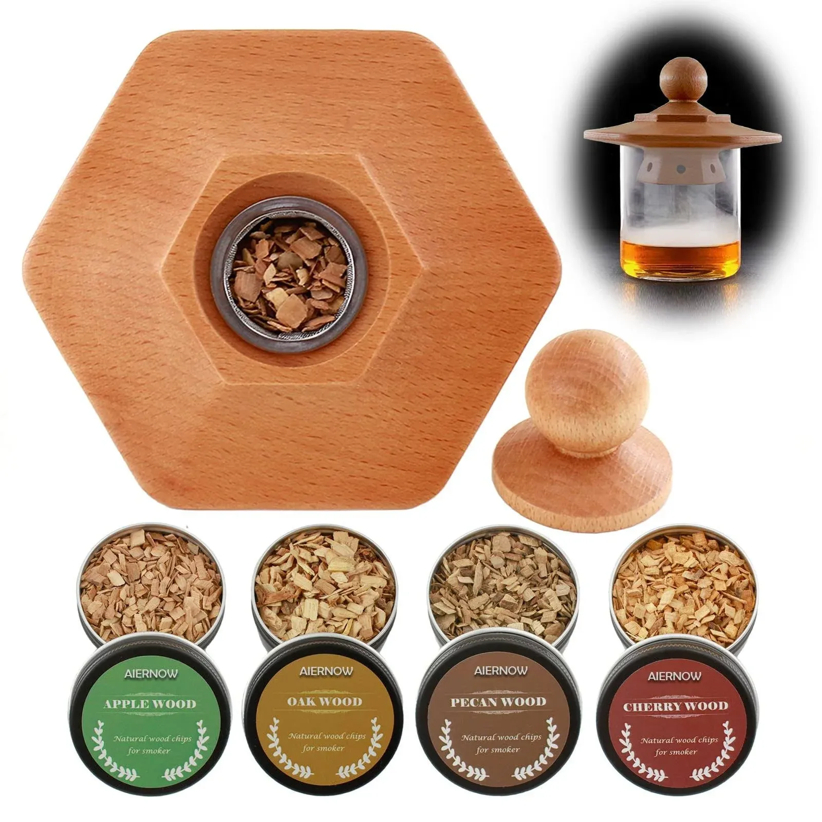 Aiernow. Cocktail Smoker Kit with Four Wood Chips for Whiskey,Drink,Bourbon Smoker Kit,Old Fashioned Smoker Kit