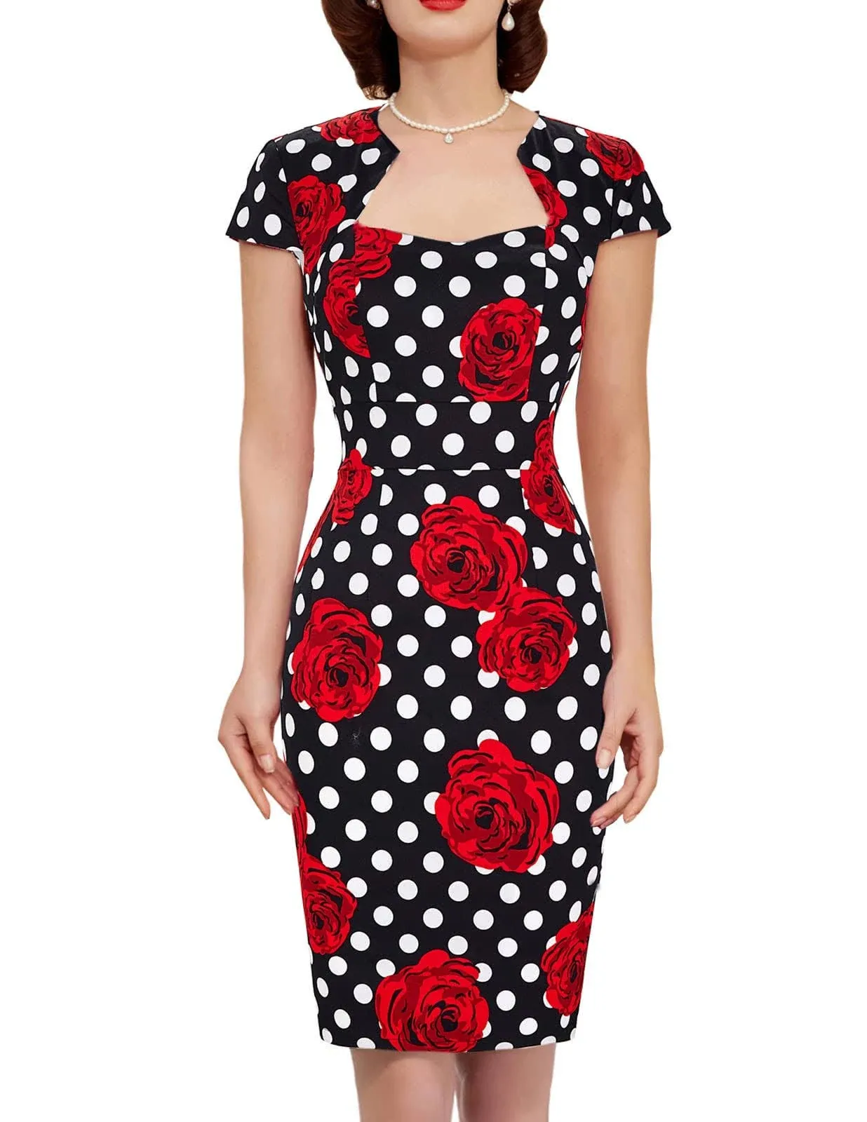 Grace Karin Womens 50s Vintage Pencil Dress for Cocktail Cap Sleeve Bodycon Rose ...