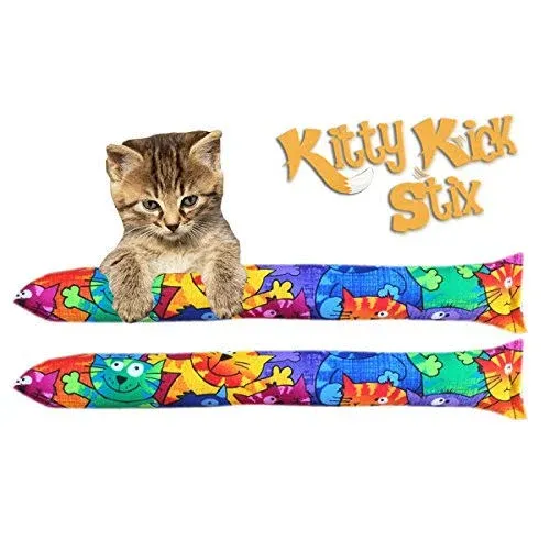 Kitty Kick Stix 15" Original Catnip Kicker Toy (Set of 2), Handmade in USA by Cat Lovers, Interactive Natural Cat & Kitten Toy, Packed with 100% Potent Catnip for All Breeds (Happy Cats)