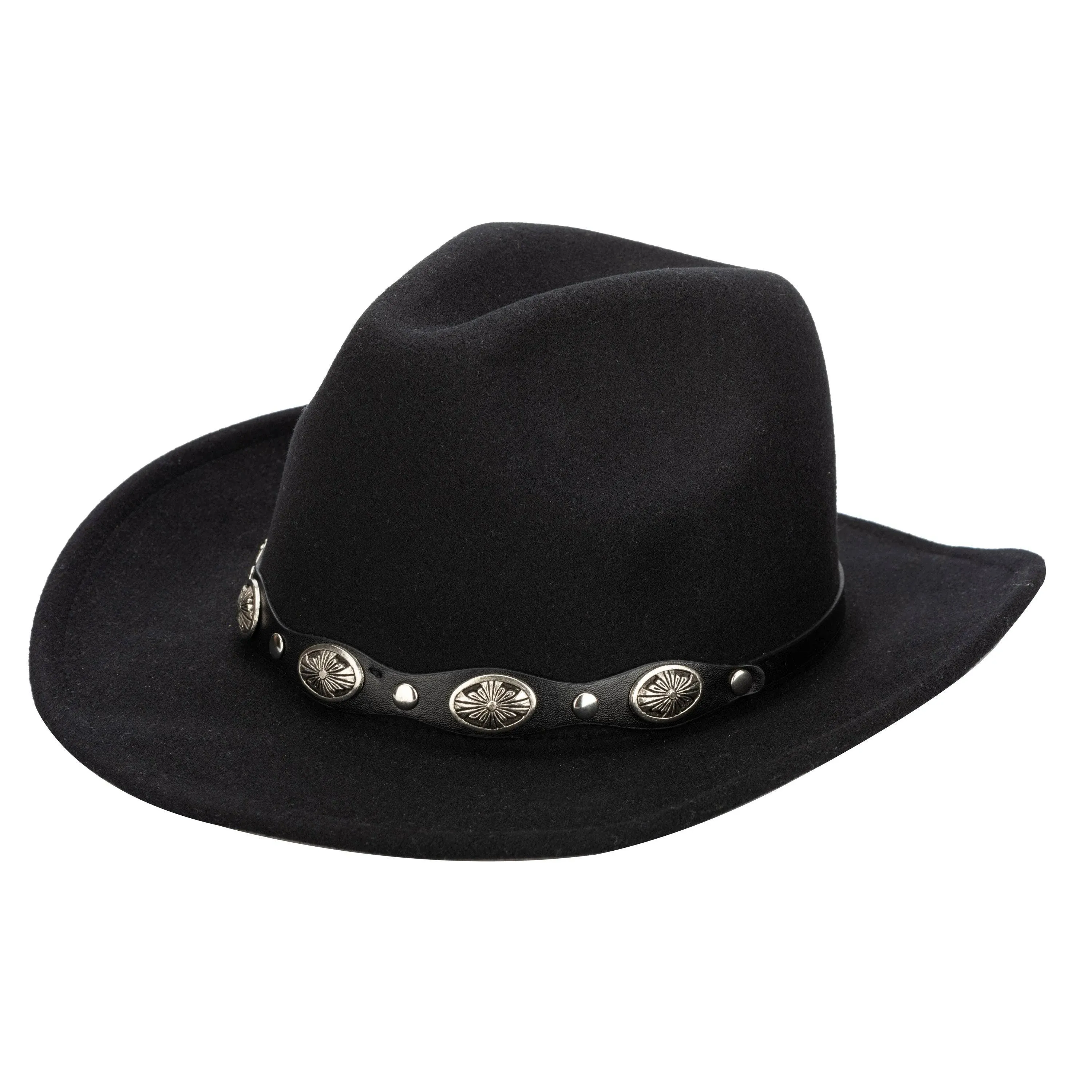 San Diego Hat Co. Faux Felt Cowboy W Western Conche Trim ,Black