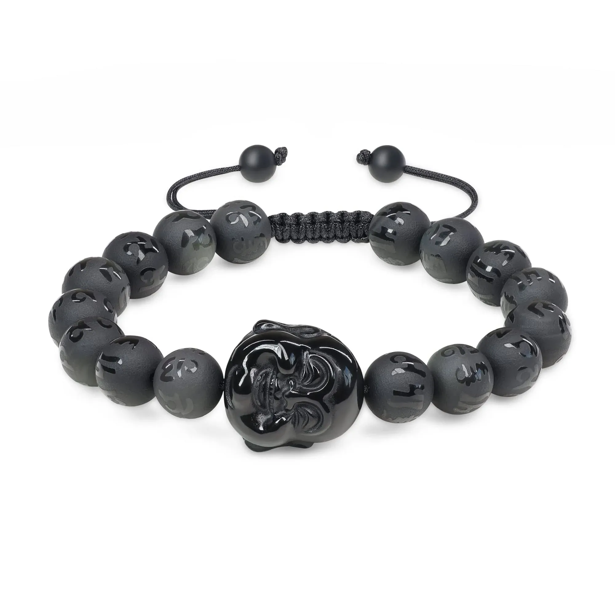 Buddha Six-Syllabled Sanskrit Mantra Matte Obsidian Bracelet