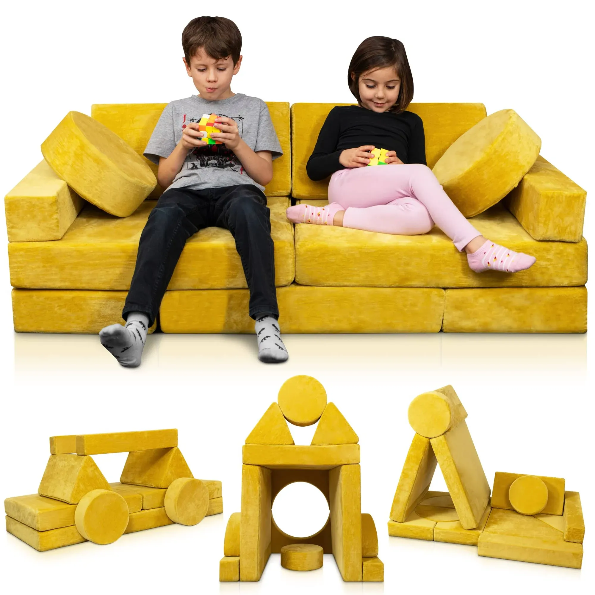 14pcs Modular Kids Play Couch, Child Sectional Sofa, Fortplay Bedroom