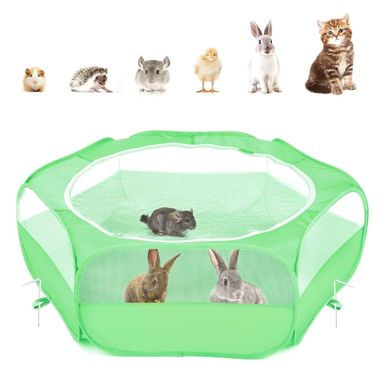 Pawaboo Small Animals Playpen, Waterproof Small Pet Cage Tent with Zippered Cover, Portable Outdoor Yard Fence with 3 Metal Rod for Chick/Kitten/Puppy/Guinea Pig/Rabbits/Hamster/Chinchillas,Mint Green