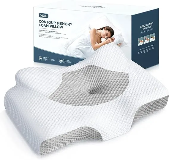 Osteo Cervical Pillow for Neck Pain Relief, Hollow Design Odorless Memory Foam Pillows with Cooling Case, Adjustable Orthopedic Bed Pillow for Sleeping, Contour Support for Side Back Stomach Sleepers