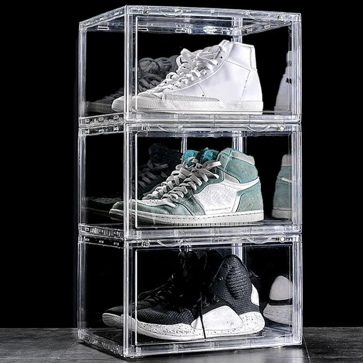 STAHMFOVER Clear Shoe Box,3 Packs Stackable Plastic Sneaker Box Container ...