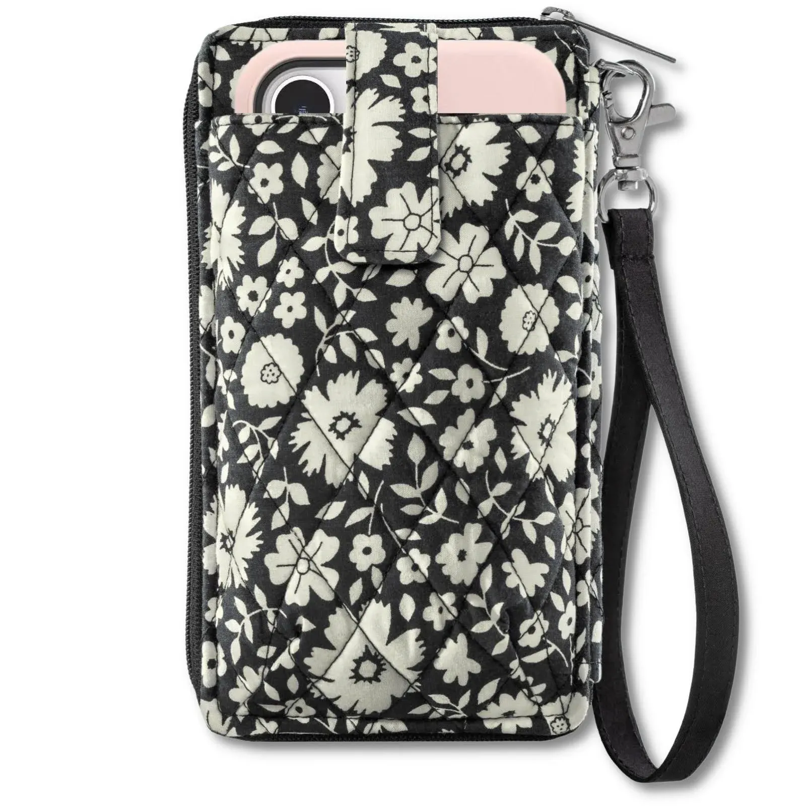 Bicolor Floral Black RFID Cell Phone Wristlet