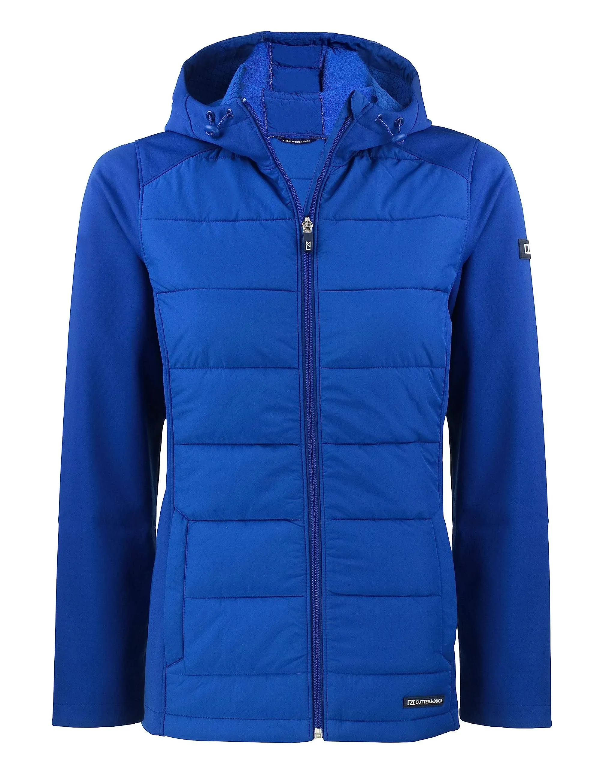 "Cutter & Buck Women's Tour Blue Evoke Hybrid Eco Softshell Recycled Full Zip Hooded Jacket"