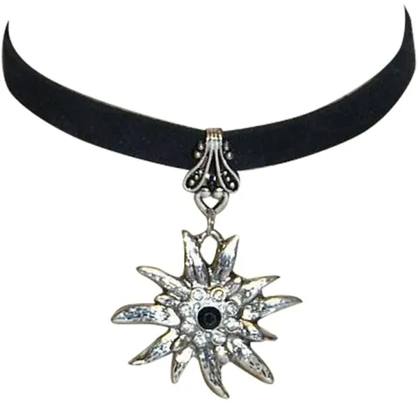 Edelweiss Flower Black Bavarian Choker Necklace for Dirndl