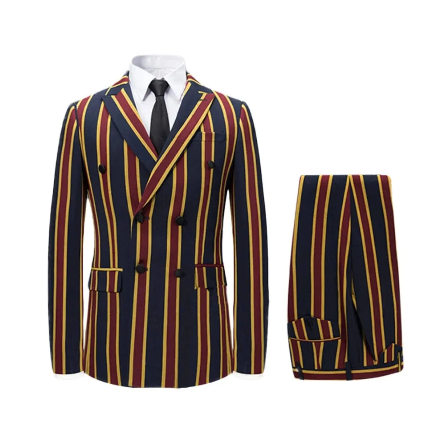 Men&#039;s Colored Striped 3 Piece Suit Slim Fit Tuxedo Blazer Jacket Pants Vest Set