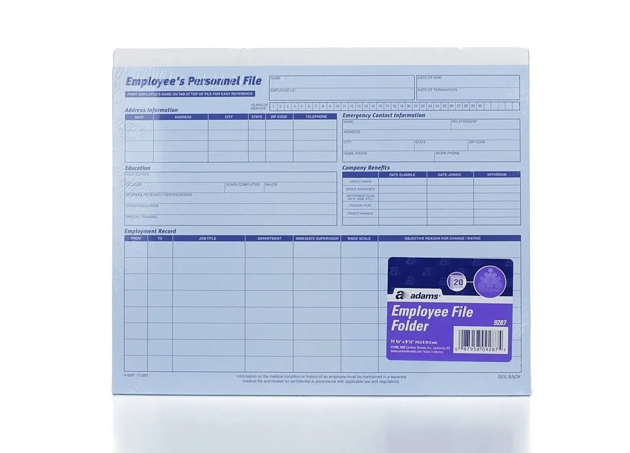 Adams, Abf9287abf, Employee Personnel File Folder, 20 / Pack