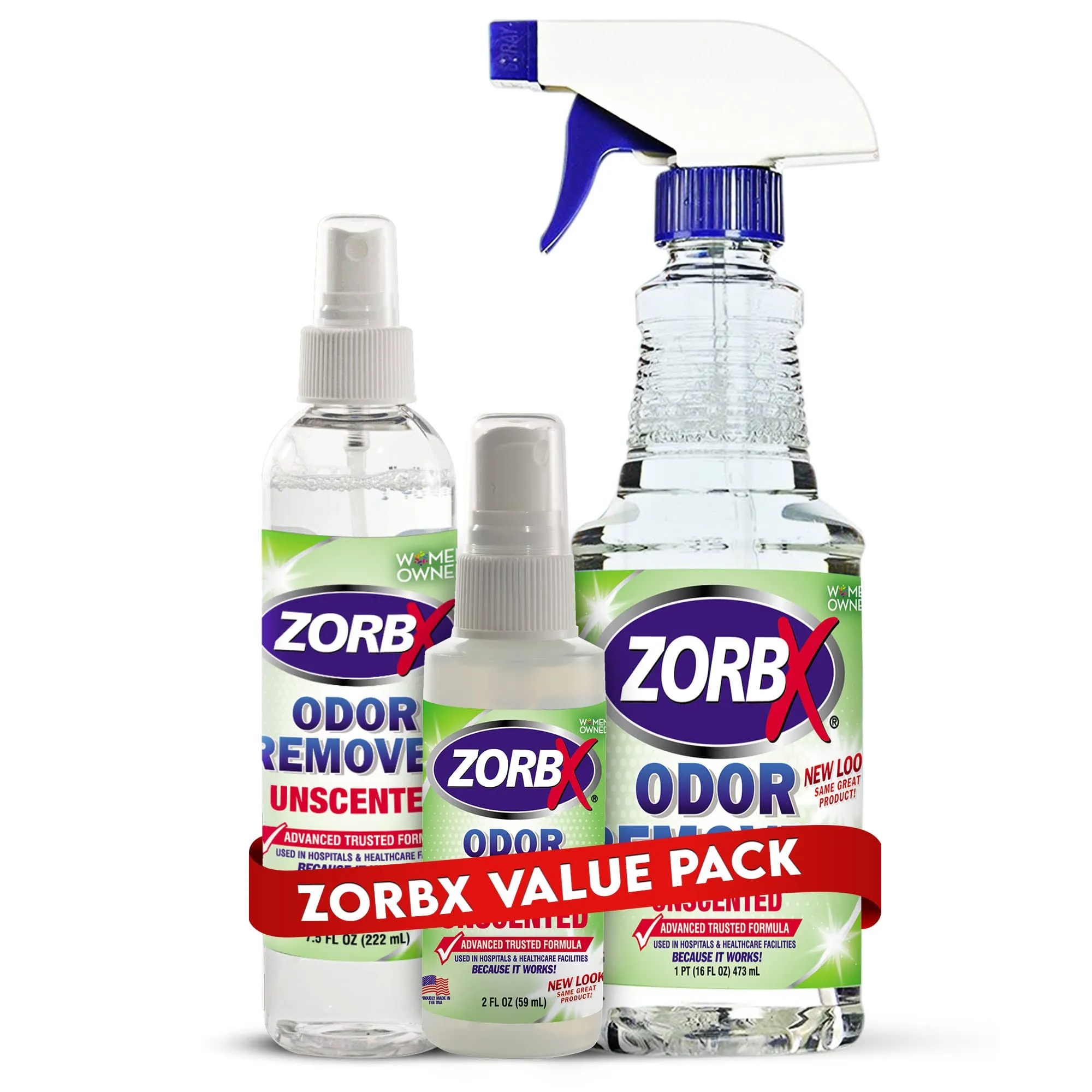 ZORBX Unscented Odor Eliminator Combo Value Pack - used in Hospitals & Healthcare Facilities | Advanced Trusted Formula | Fast-Acting Odor Remover