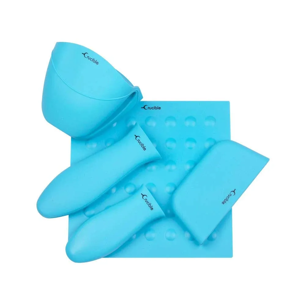 Silicone Potholders (5-Pack Mix Turquoise) for Cast Iron Skillets and more