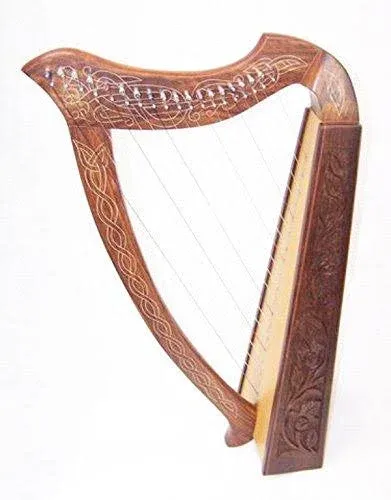 Plain Celtic Harp Rose 19 String Irish Style with Bag &amp; Extra Strings &amp; Key Incl