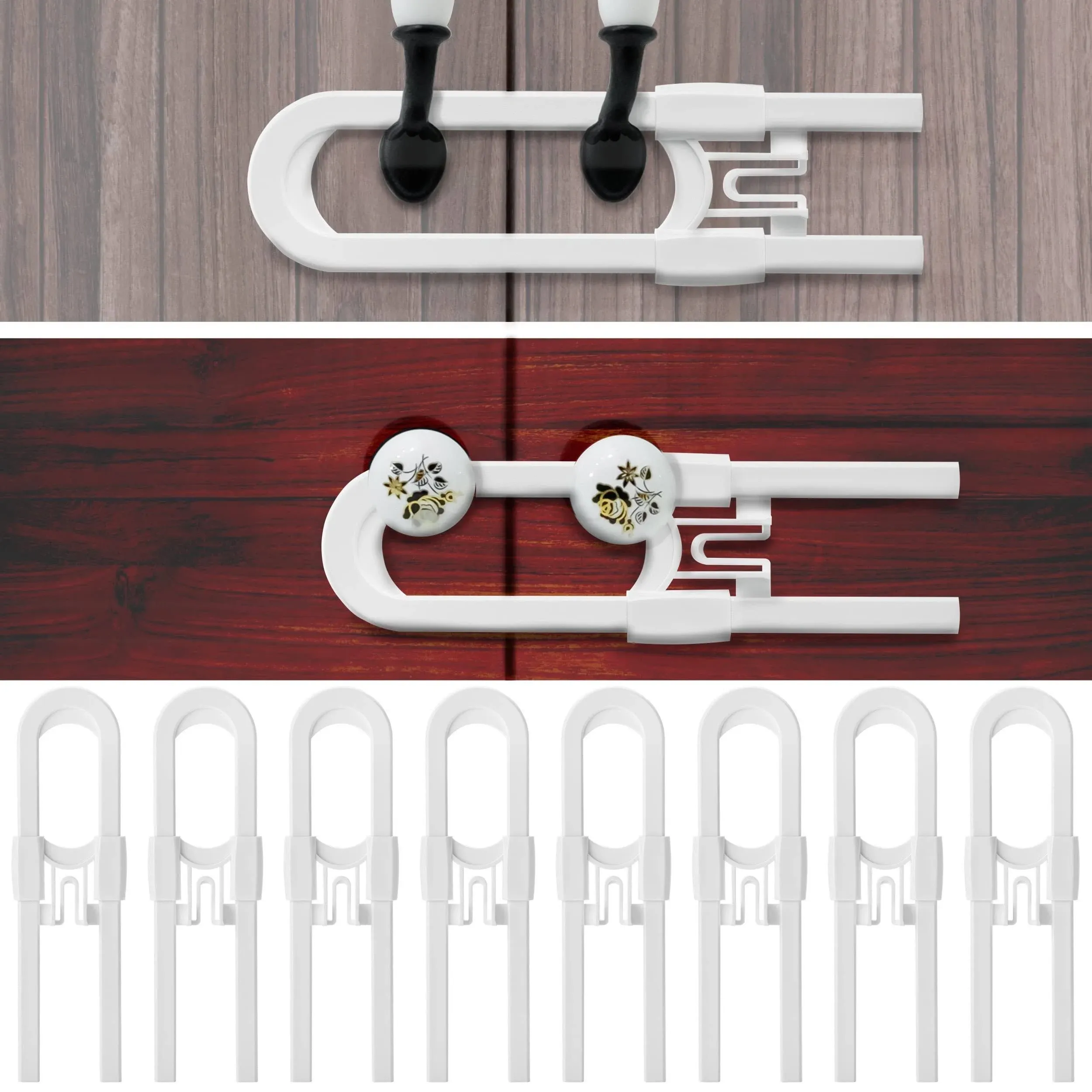 Cabinet Locks for Babies, 8pcs, Adjustable, U-Shaped Child Proof Cabinet Latches