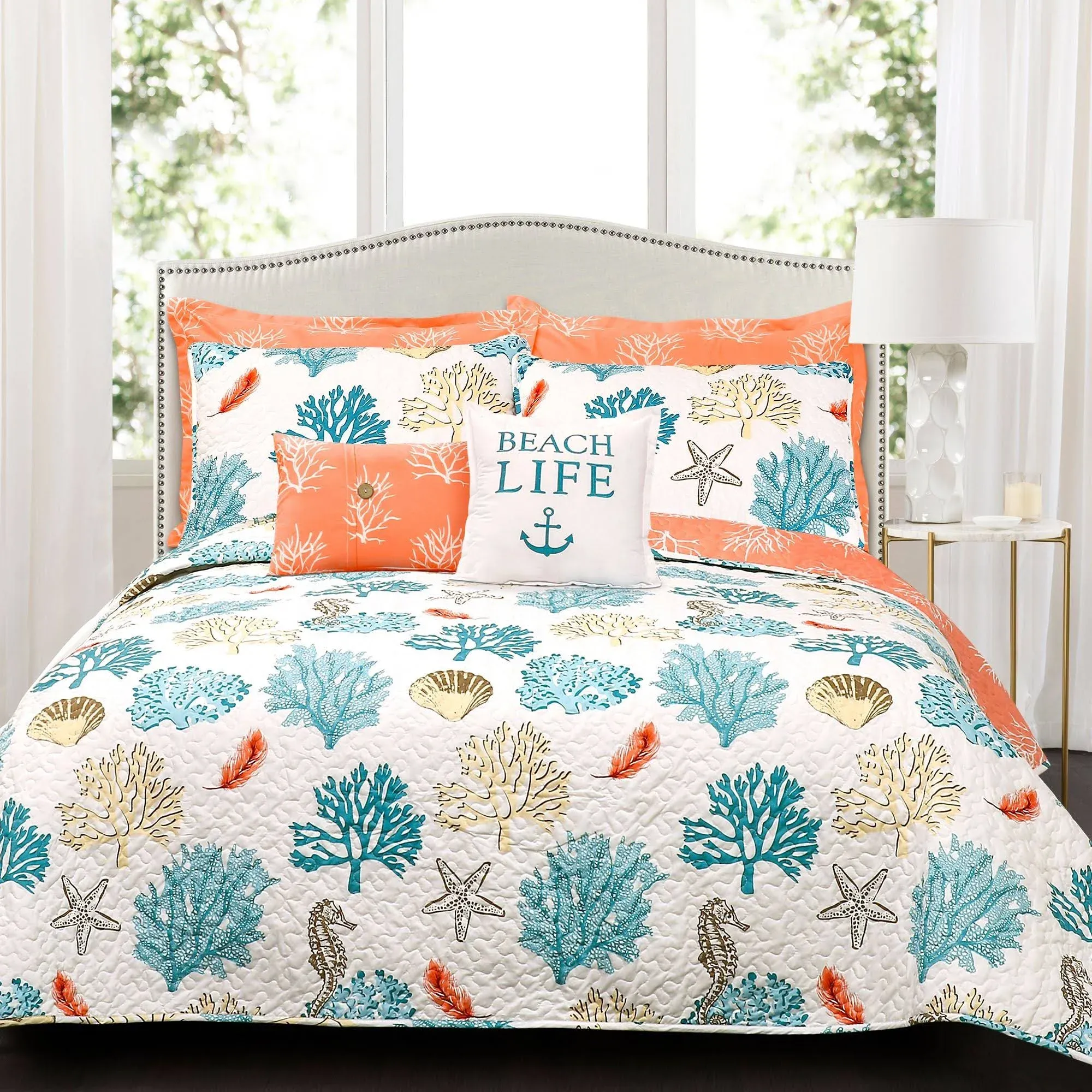 Coastal Reef Feather Reversible Quilt Set