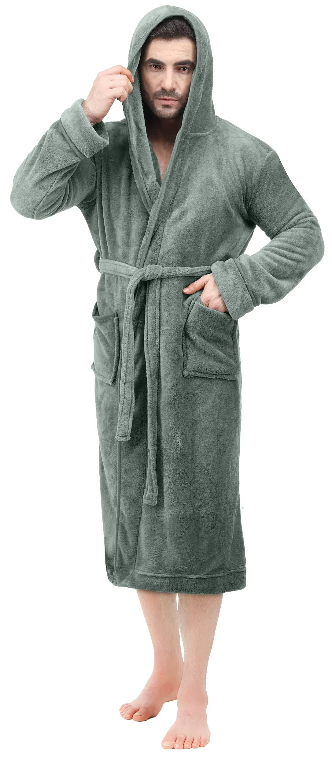 NY Threads Mens Hooded Robe - Plush Long Bathrobes for Men