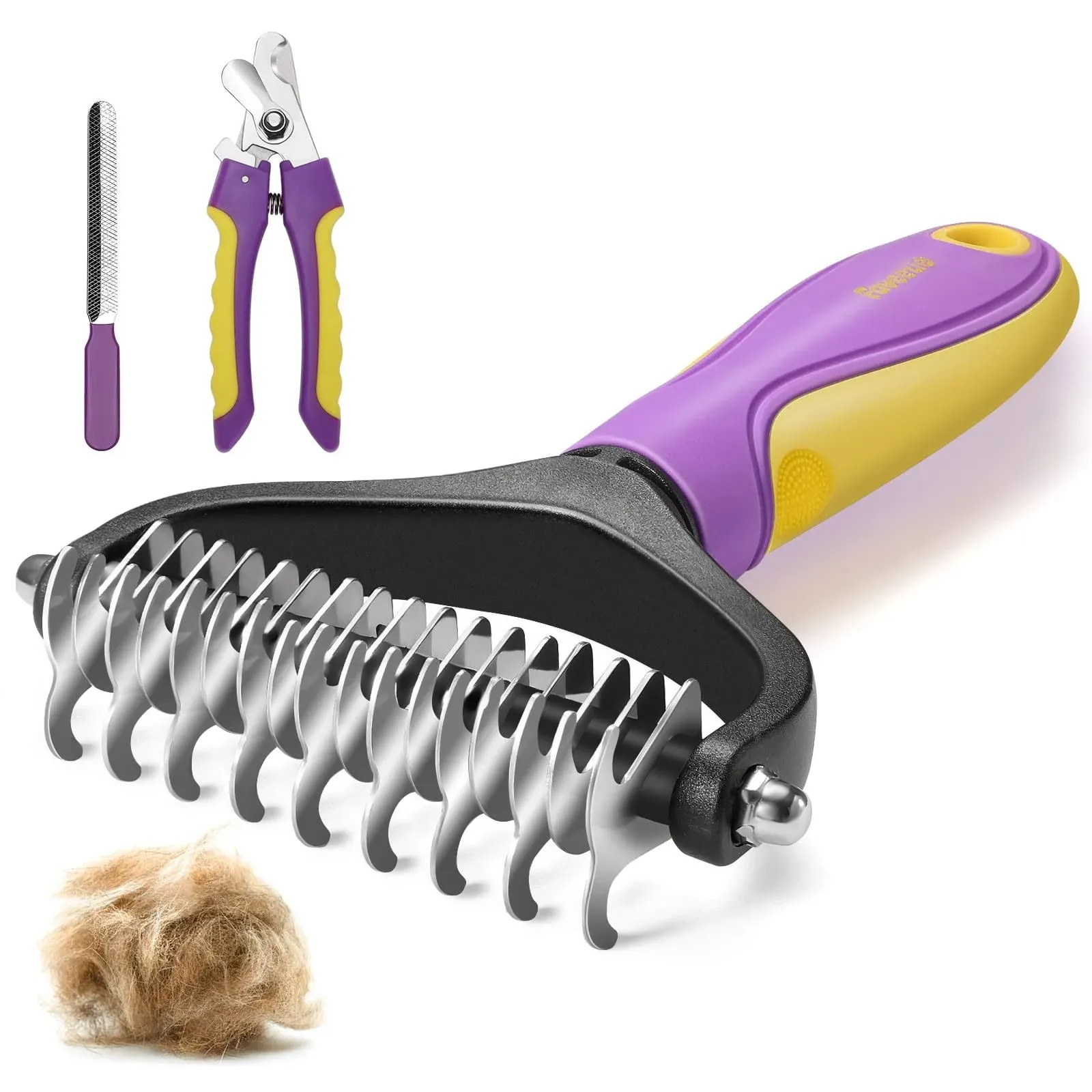 Faveetie Pet Grooming Brush - Double Sided Shedding Dematting Undercoat Rake Comb ...