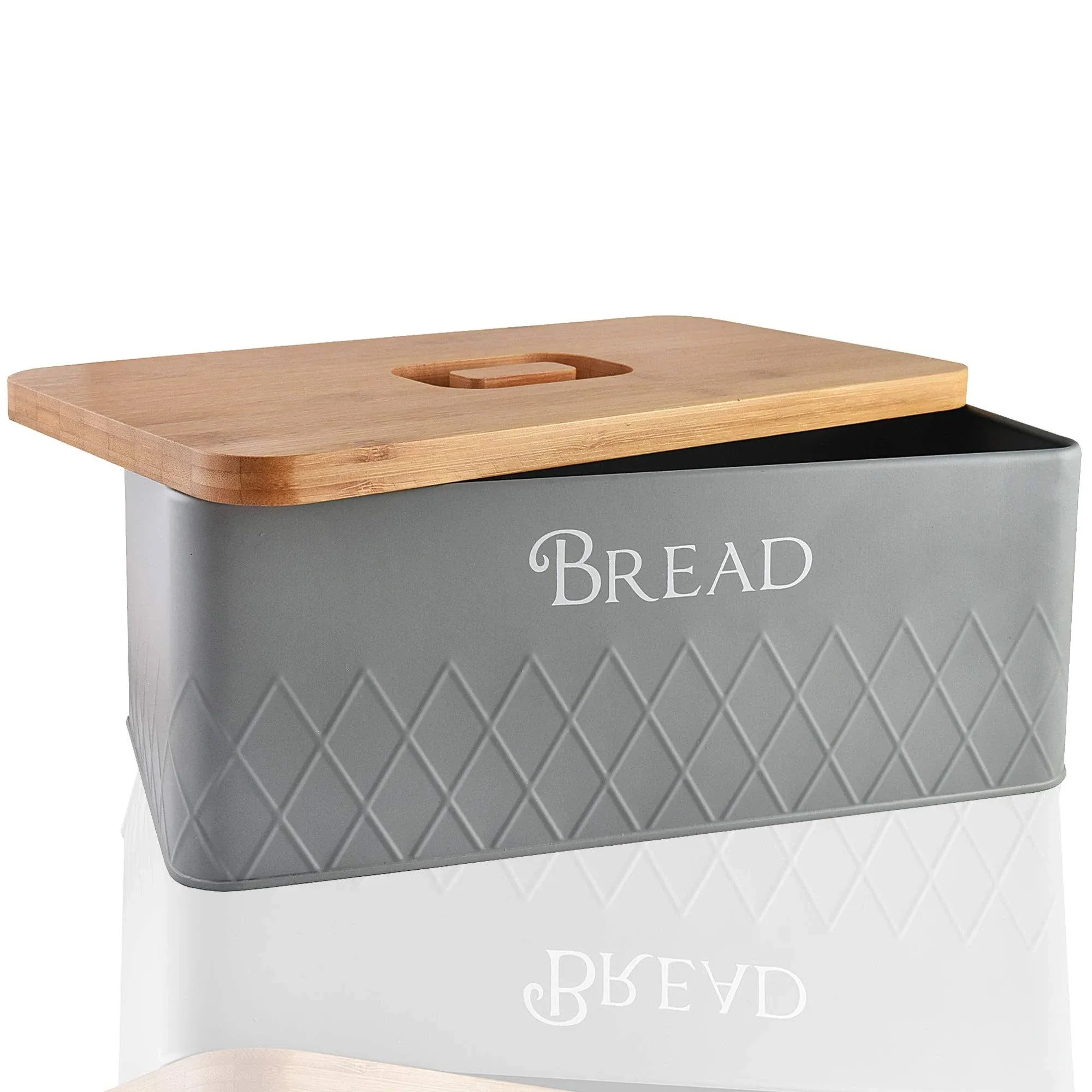 Baking & Beyond Space-Saving Bread Box with Bamboo Cutting Board Lid,13"x7.5"x5" for Kitchen Countertop, Bread Storage Container Holder, Bread Keeper Bin - Fresh Loaves