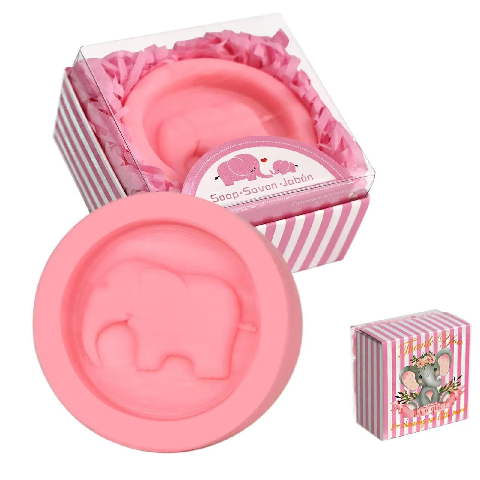 AIXIANG 24 Pack Little Elephant Style Soaps in Pink Gift Packaging for Baby ...