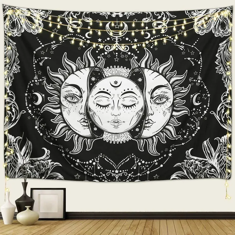 Arfbear Sun and Moon Tapestry, Sun with Stars Psychedelic Popular Mystic Wall ...