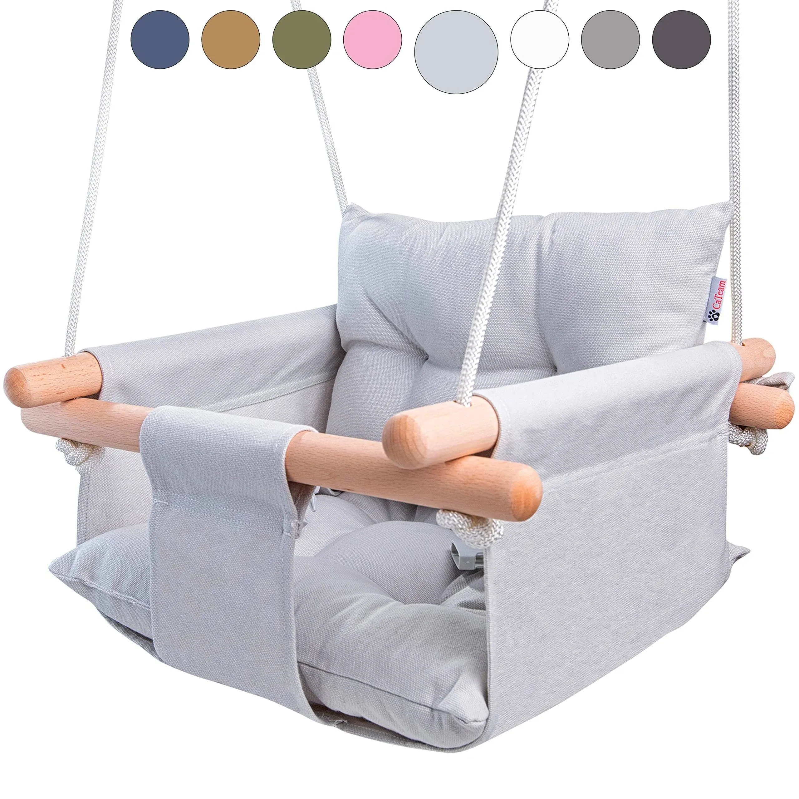 CaTeam Canvas Baby Wooden Hanging Swing Hammock Chair with Safety Belt, Gray