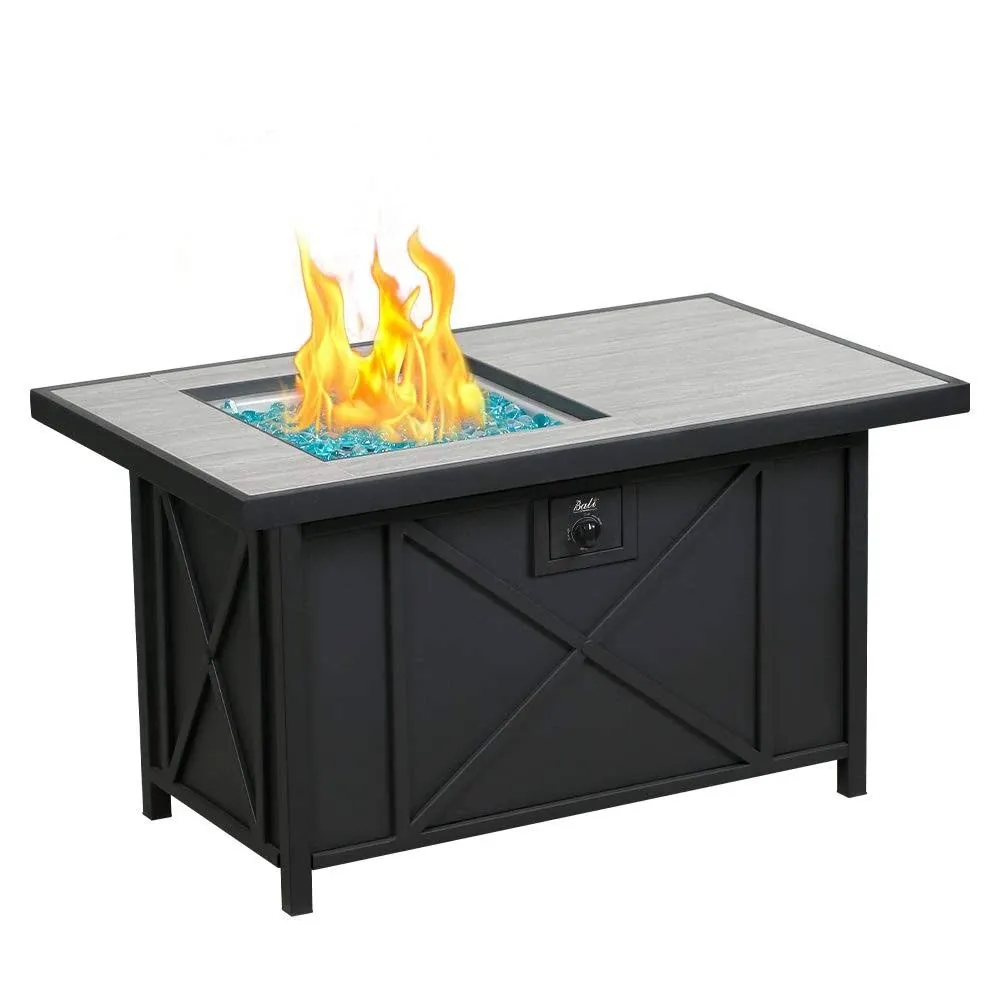 42 inch 50,000 BTU Rectangular Propane Gas Fire Pit Table with Fire Glass and...