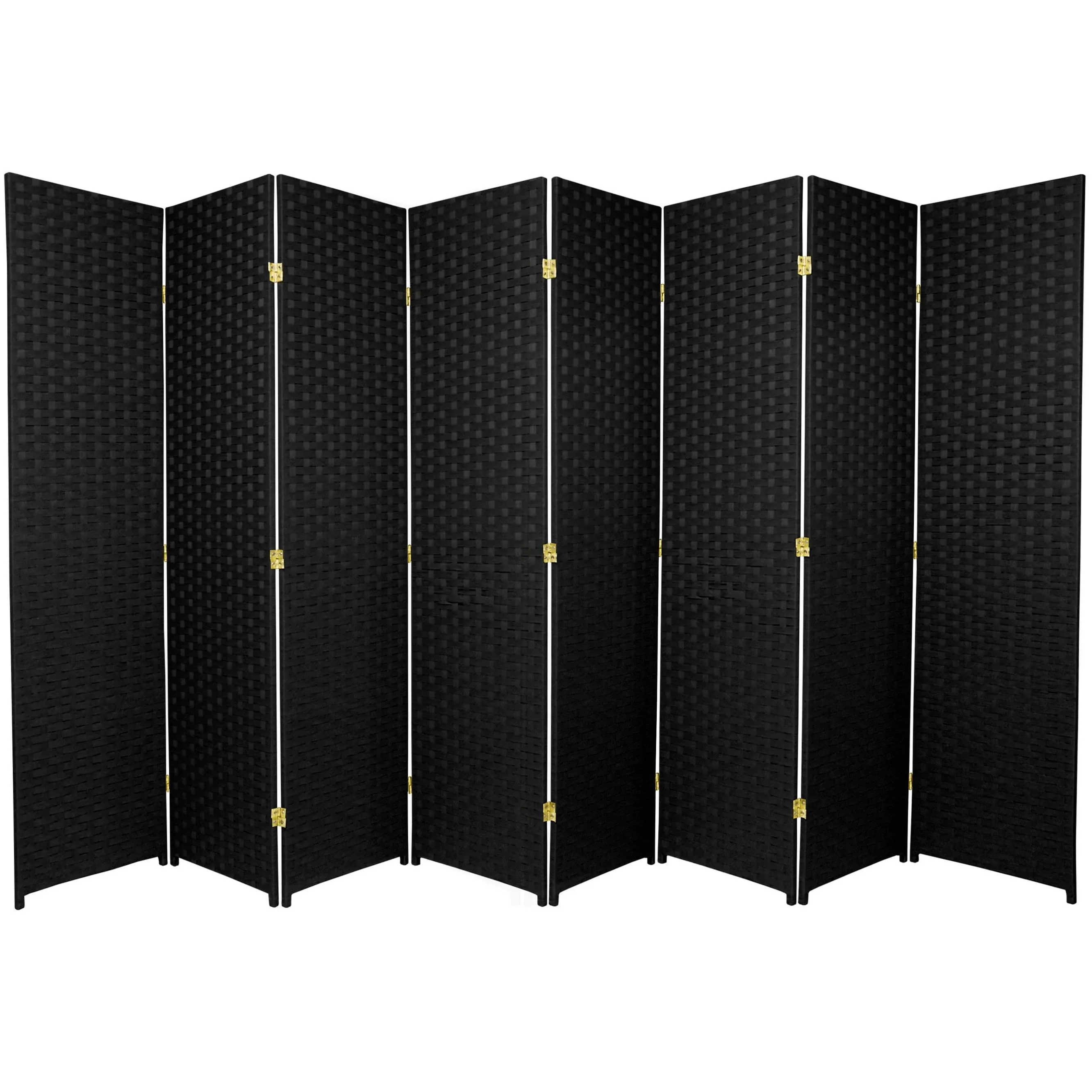 Oriental Furniture 6 ft. Tall Woven Fiber Room Divider - 8 Panel - Black