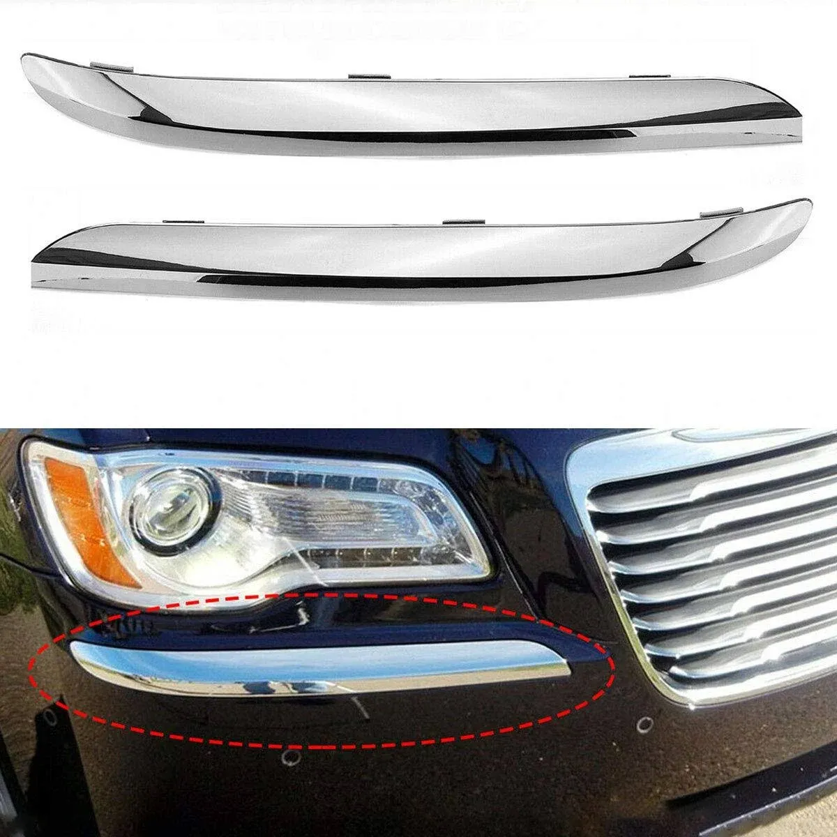 Labwork Front Bumper Molding Chrome Trim Set Left and Right Replacement for 2011 ...