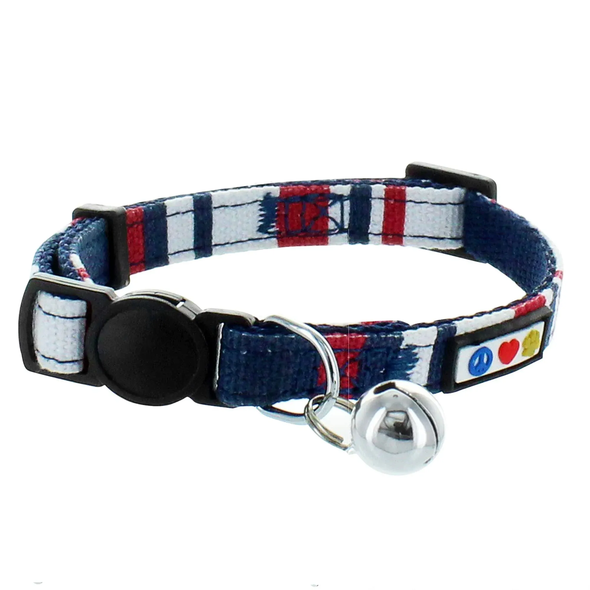 Pawtitas Multicolor Red White and Blue Safety Buckle Removable Bell Cat Collar