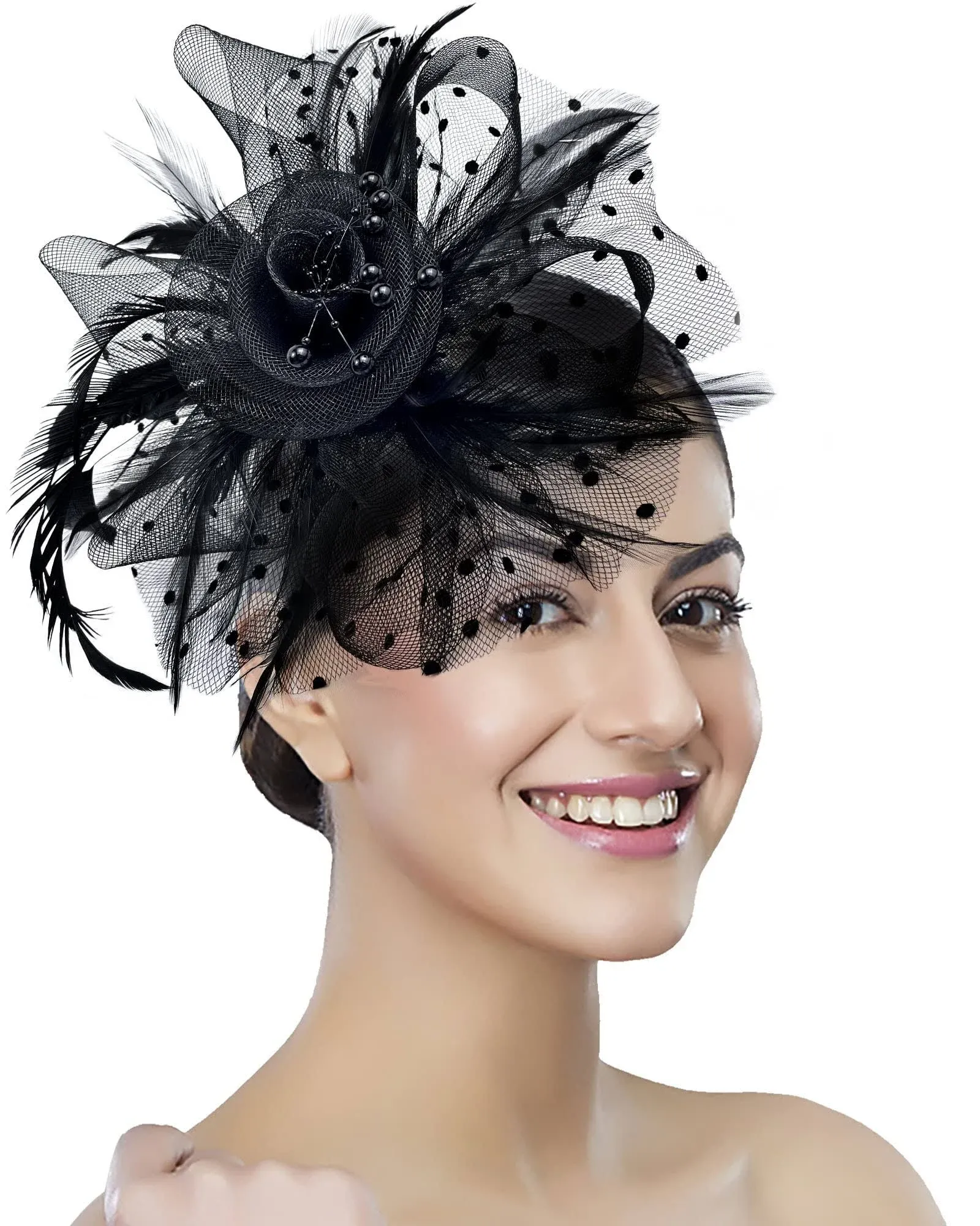 Bniksok Women Fascinator Tea Party Hat 20s 50s Wedding Cocktail Flower Mesh ...