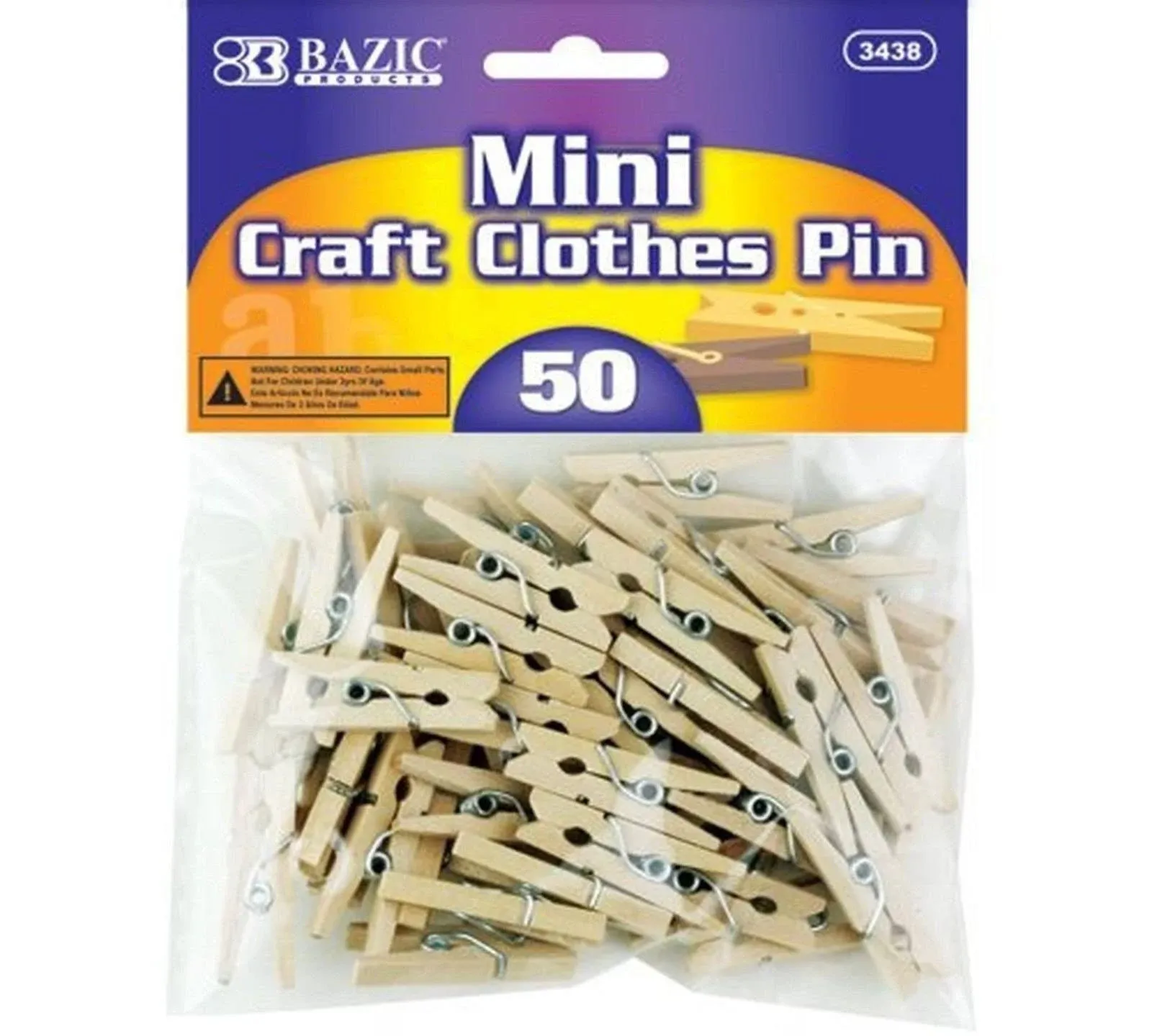 Bazic Mini Natural Clothespins - 50/Pack