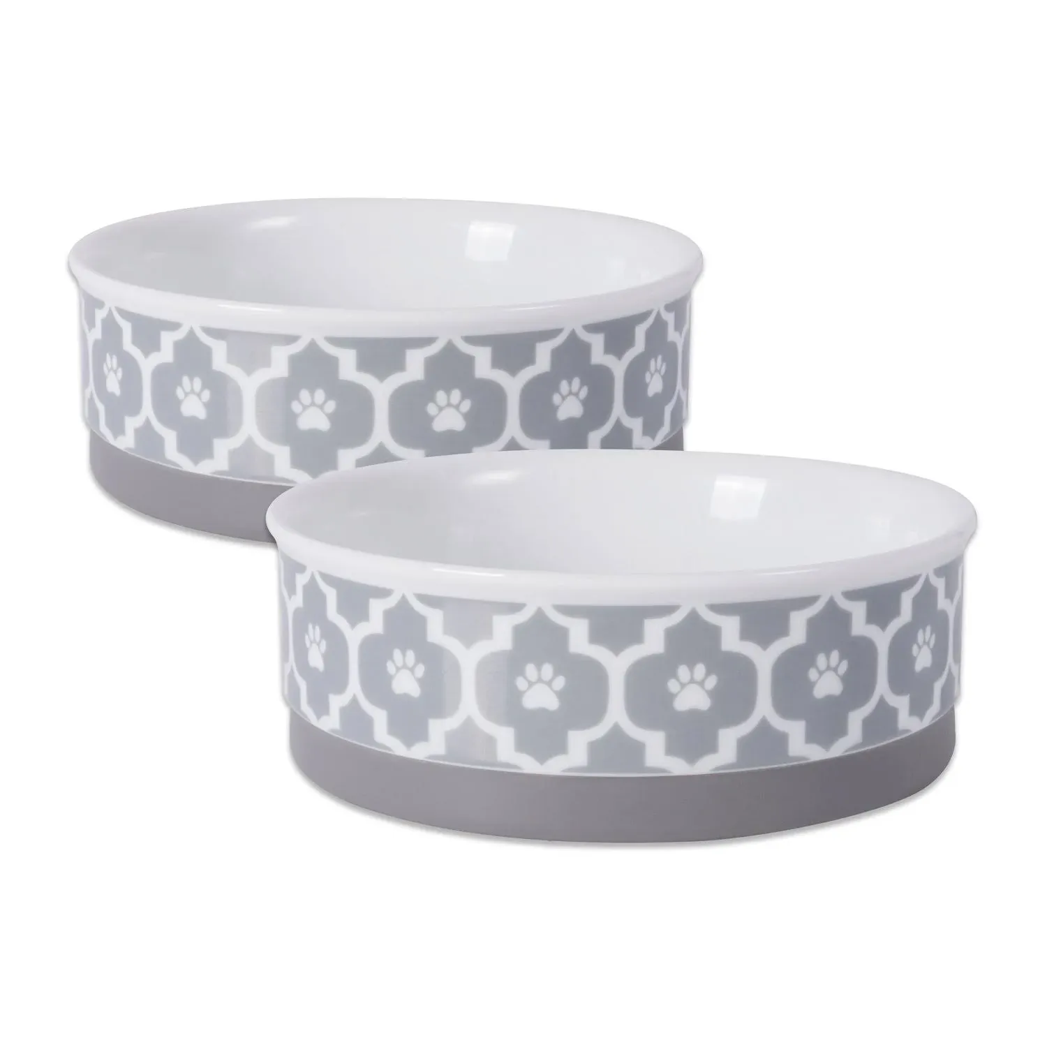 6 x 2 in. Lattice Pet Bowl Grey - Medium - Set of 2