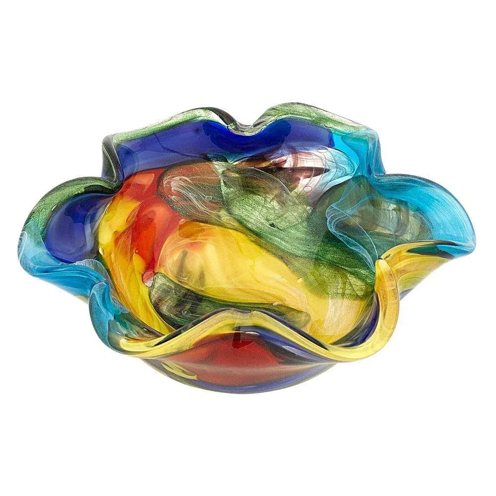 Badash Stormy Rainbow Art Glass - Murano-Style Art Glass Bowl Centerpiece - 8" Mouth-Blown Glass Bowl - Decor Bowl Centerpiece Home Decor Accent