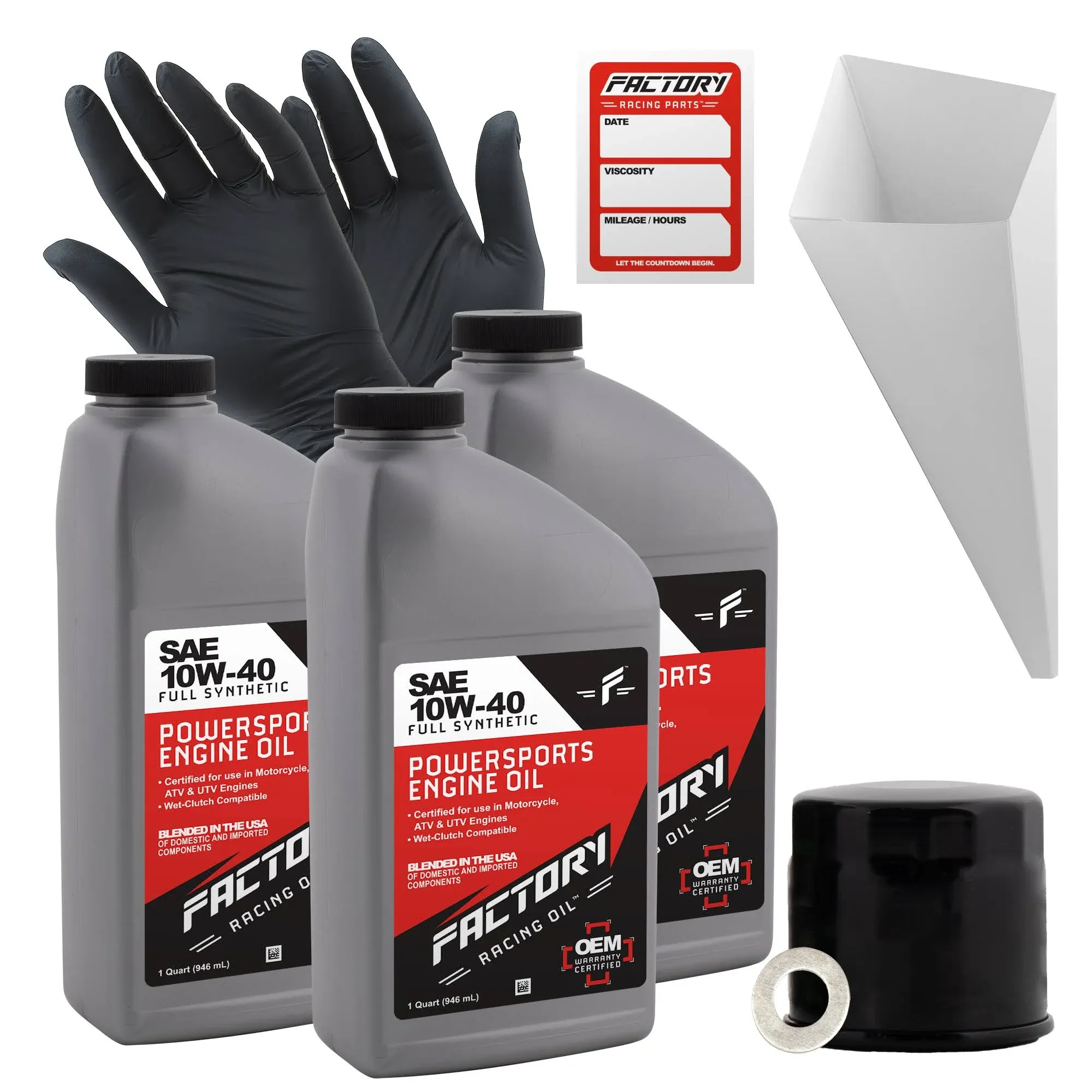 Factory Racing Parts SAE 10W-40 Full Synthetic 3 Quart Oil Change Kit fits Suzuki DL650, SV650, LT-A450X, LT-A500X, LT-A750X