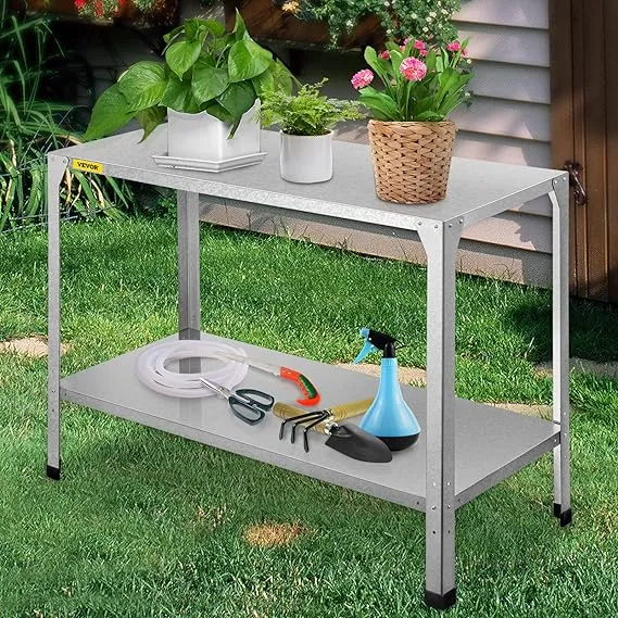 VEVOR Potting Bench 46" L x 20" W x 32" H Galvanized Steel Outdoor Workstation ...