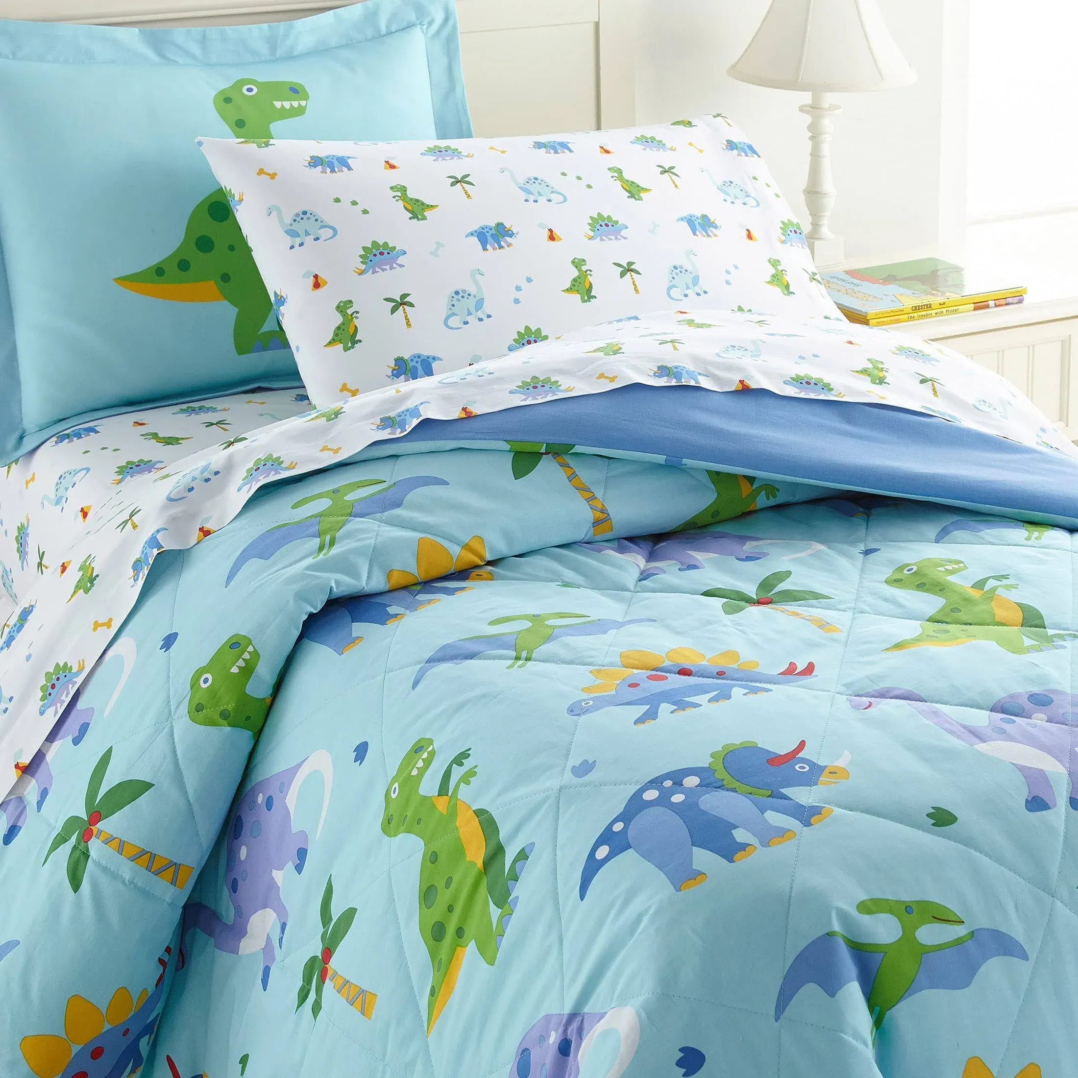 Dinosaur Land Cotton Bed in a Bag Toddler Twin Full Blue Bedding Comforter & Sheet Set