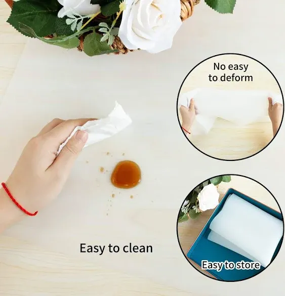 Oversize Silicone Table Placemat, Food-Grade Flexible Silicone Table Mat for Baking Pastry Non-Stick, Kids Nonslip Dinner Placemat Heat Resistant Waterproof Countertop Protector (Translucent)