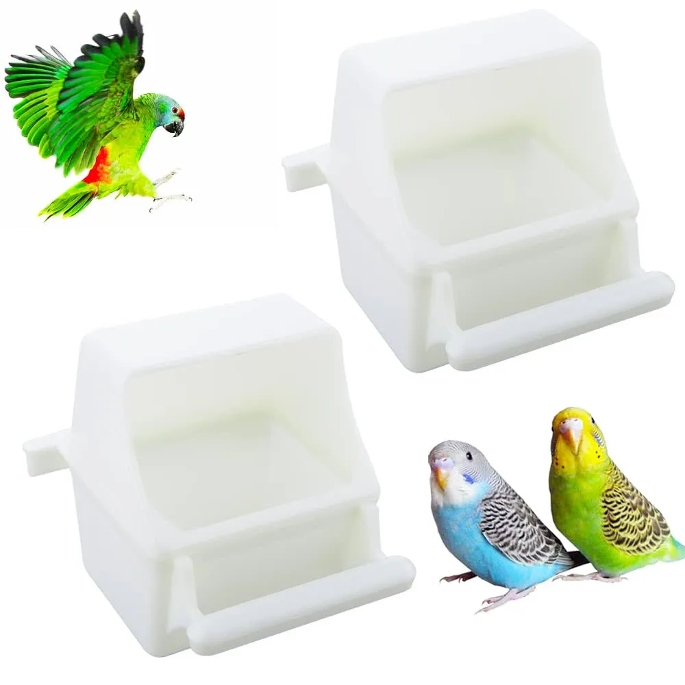 2 Pcs Small Bird Slot Feeder No Mess Cage Hanging Feeder Cup Plastic Food &amp; W...