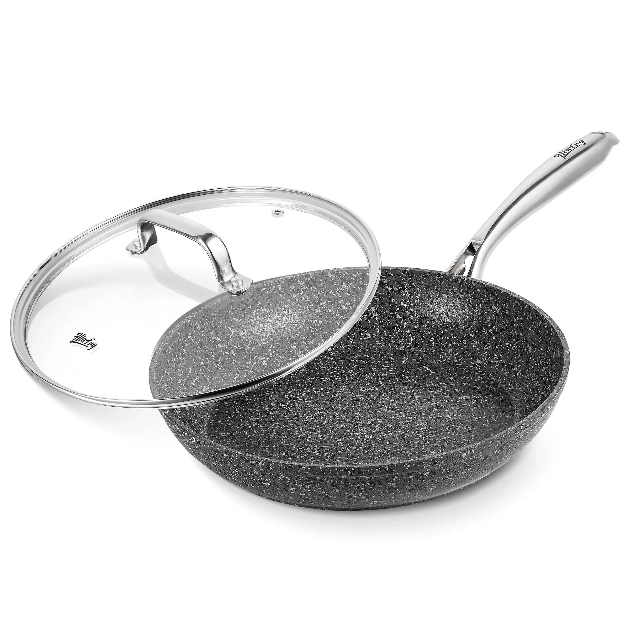 HLAFRG 8 Inch Nonstick Frying Pan with Lid, Grey Granite 8 INCH, Gray 